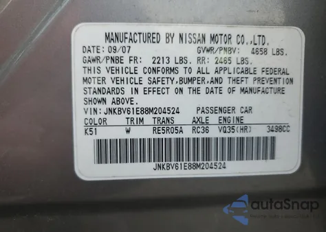2008 Infiniti G35 from USA, damaged, VIN JNKBV61E88M204524